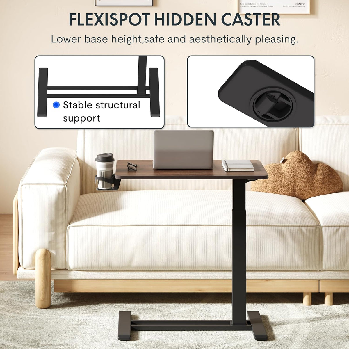 Hidden Casters Adjustable Bedside Table