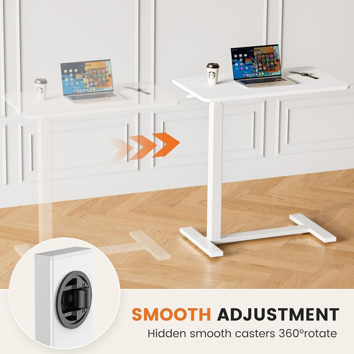 Hidden Casters Adjustable Bedside Table