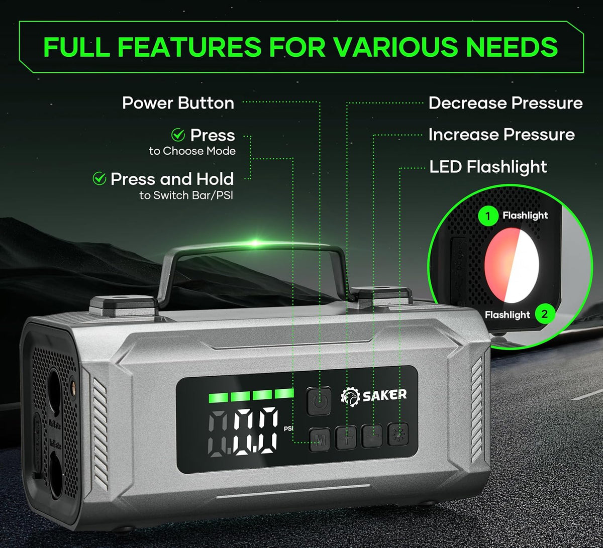 Jump Starter with Air Compressor 6-in-1 Multifunctional